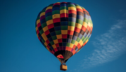 Naklejka premium Gliding high up in a multi colored hot air balloon adventure generated by AI