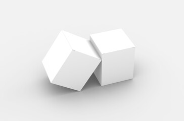 Square product box packaging mockup for brand advertising on a transparent background.