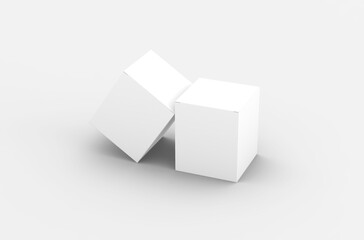 Square product box packaging mockup for brand advertising on a transparent background.