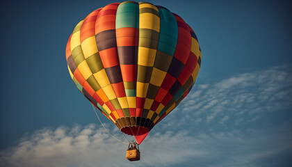 Naklejka premium Gliding high up in a multi colored hot air balloon adventure generated by AI