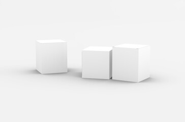 Square product box packaging mockup for brand advertising on a transparent background.