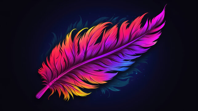 a beautiful neon lighted pink feather, wallpaper design, ai generated image