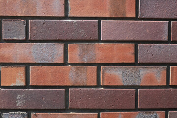 Multi-colored brick wall, close-up, texture