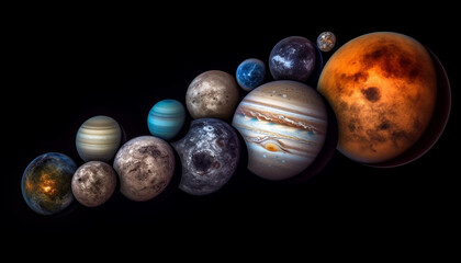 Fototapeta na wymiar Galactic sphere orbits planet in multi colored nebula fantasy generated by AI