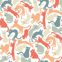 Seamless pattern with colorful funny cats