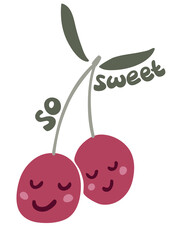 Obraz premium Cute poster with adorable cherry couple and hand written text