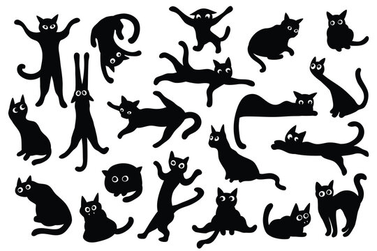 Set of 20 funny black cats