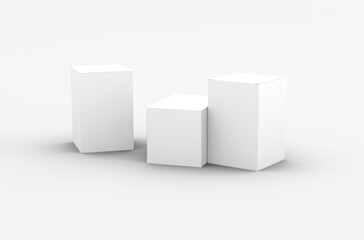 Square product box packaging mockup for brand advertising on a transparent background.