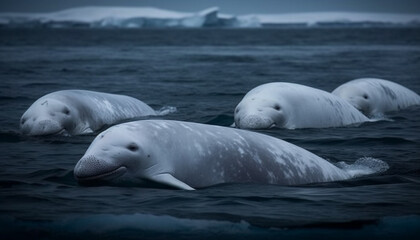 Obraz premium A tranquil scene of arctic animals floating on water generated by AI