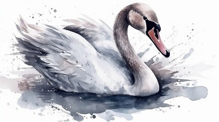 ILLUSTRATION HAND DRAWN SWAN IN WATERCOLOR STYLE (GENERATIVE AI)