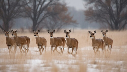 Naklejka na ściany i meble A herd of horned deer standing in a row outdoors generated by AI