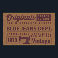 Vintage denim label. T shirt graphics.Print. vector 