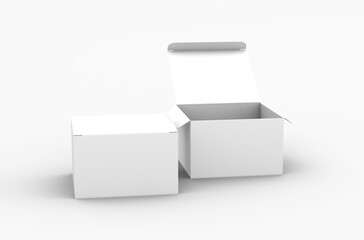 Opened square product box packaging mockup for brand advertising on a transparent background.