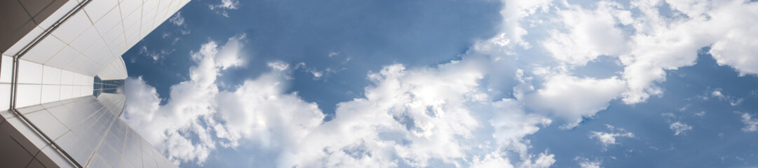Banner, modern skyscrapers business office and residential buildings. Minimalism in urban architecture photography. Facade detail.
