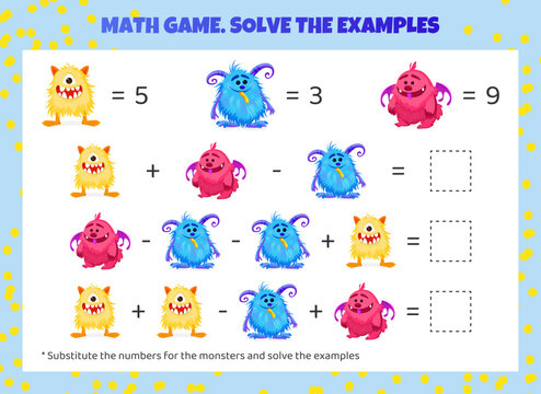 Math game for kids. Addition and subtraction.