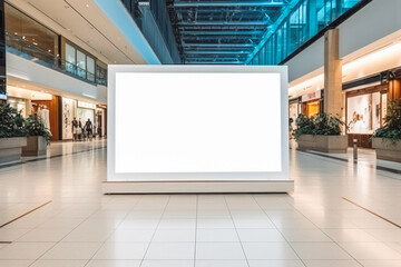 Horizontal rectangular white empty signage information board, white mock up. Generative AI