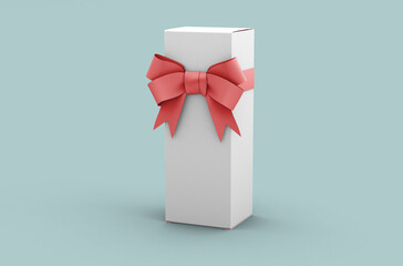 Long paper sale box with the ribbon, product design mockup. On clean background