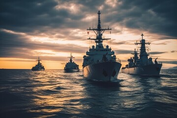 Fototapeta premium fleet of ships sailing on a calm sea
