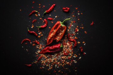 vibrant pile of red peppers on a dark background. Generative AI