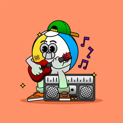 A ball playing guitar and singing illustration vector. Beach ball playing guitar illustration vector. Beach ball illustration. Illustration of Beach ball playing guitar and singing.