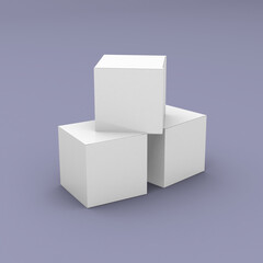 Three square boxes, packaging template for product design mockup. On clean background