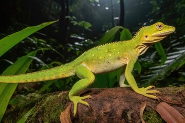 Naklejka na ściany i meble green lizard perched on a tree branch