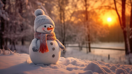 Obraz premium Winter's Charm: The Vibrant Snowman. Generative AI