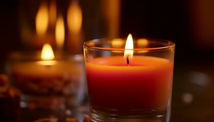 The glowing flame of the candle brings relaxation and harmony generated by AI