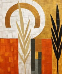 square and olive branch, Wheat fields, minimalist art, earthy tones, Bohemian, Eclectic, Organic, Free-spirited, Ethnic, Earthy, Vibrant, Natural, Folk, Tribal, Whimsical, Abstract, Geometric, Bold, I