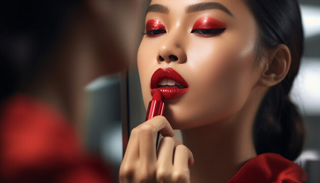 Beautiful young adult woman exudes sensuality with elegant stage make up generated by AI