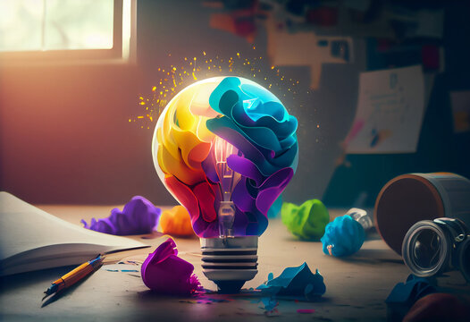 Creative new idea. Innovation, brainstorming, inspiration and solution concepts. Copy space background. Generative AI