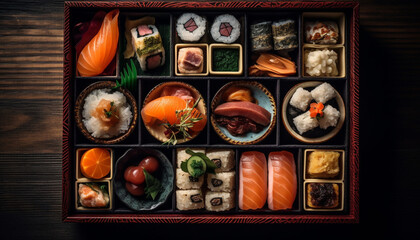 Fototapeta na wymiar A healthy eating variation of East Asian culture nigiri set generated by AI