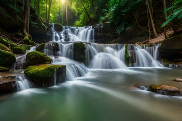 waterfall in the forest generated by AI technology 