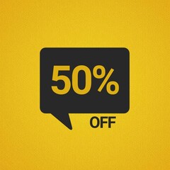 50% off black balloon banner with yellow background