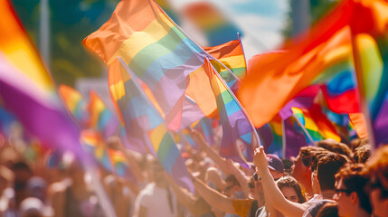 LGBT, pride, rainbow flag as a symbol of the pride parade of lesbian, gay, bisexual, transgender and LGBT social movements. Generative AI.