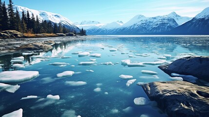 Photo lake with transparent cracked blue ice ai generated image  - obrazy, fototapety, plakaty