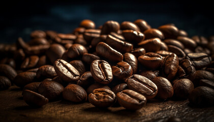 Dark, fresh gourmet coffee beans a scented addiction generated by AI