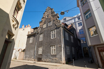 Medieval street in old city part of Riga. Cityscape in old Riga city, Latvia.