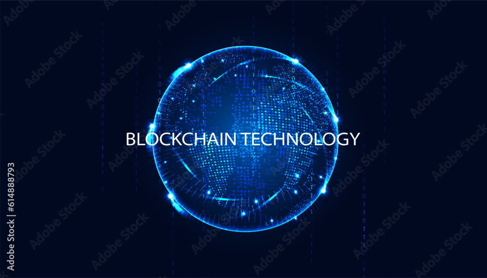 Poster abstract blockchain technology and globe concept. modern blue background. advanced security better p