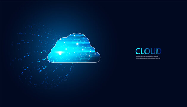 Abstract data storage on the network, modern technology Data Protection, Security, Computing, Private Cloud, Public Cloud, Hybrid and Multi on modern high tech blue background