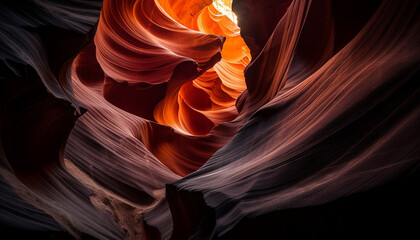 Vibrant colors and wave patterns in majestic Antelope Canyon adventure generated by AI