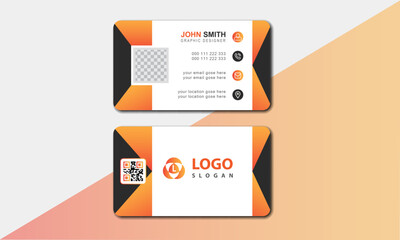 Orange and black  modern creative business card and name card ,horizontal simple clean template vector design, layout in rectangle size.