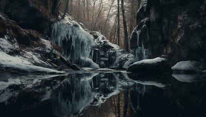 Fototapeta na wymiar Tranquil scene of frozen waterfall in Alberta natural beauty generated by AI