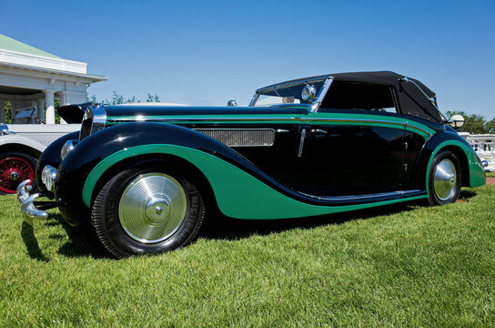Hershey, PA, USA-June 12, 2016: 1937 Delage D8-120 Delta Sport Cabriolet by Chapron on display. It is powered by an in-line 140hp eight-cylinder engine.