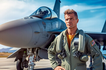 Military fighter jet pilot portrait. Generative AI