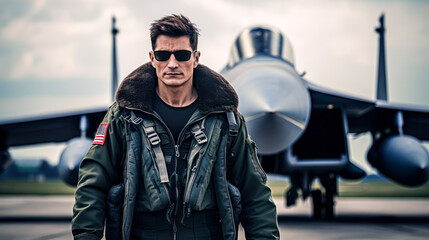 Military fighter jet pilot portrait. Generative AI