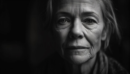 Fototapeta premium One sad, wrinkled woman looking outdoors with gray hair and loneliness generated by AI