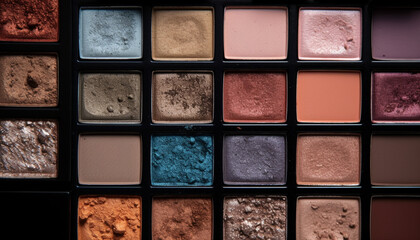 Fototapeta premium Multi colored eye shadow palette adds vibrant variation to beauty collection generated by AI