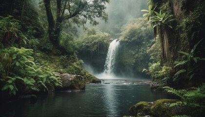 Fototapeta premium Tranquil scene of a tropical rainforest with flowing water motion generated by AI