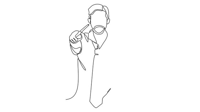 Animated self drawing of single continuous line draw for a Magician attraction. Magician concept illustration in simple linear style. Magician design concept animation. full length animation